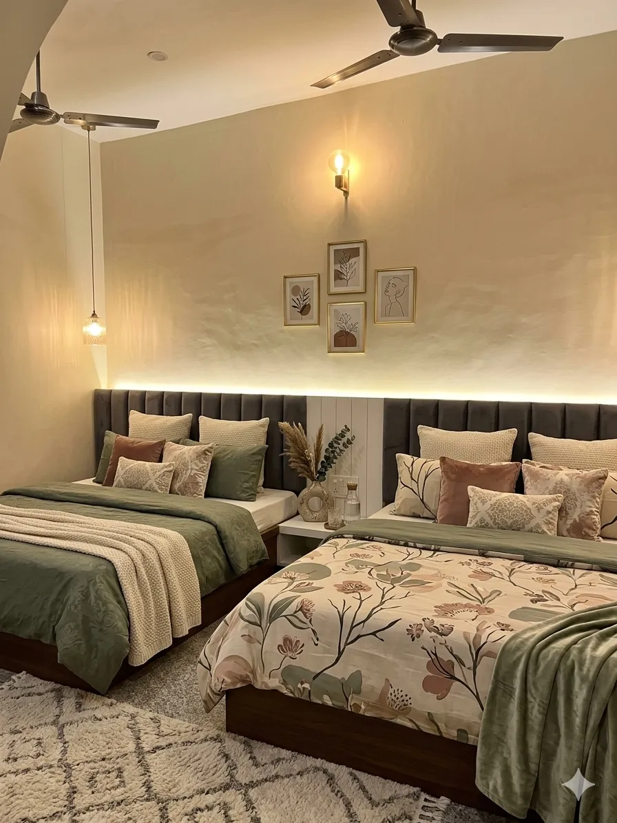 Four Bed Room — Family room Shri Balaji Dham Hotel Mathura spacious beds for pilgrims